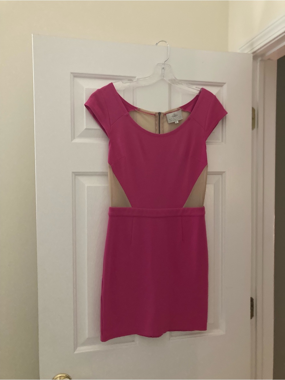 Madison Marcus Hot Pink Sheer-Panel Cap Sleeve Dress
